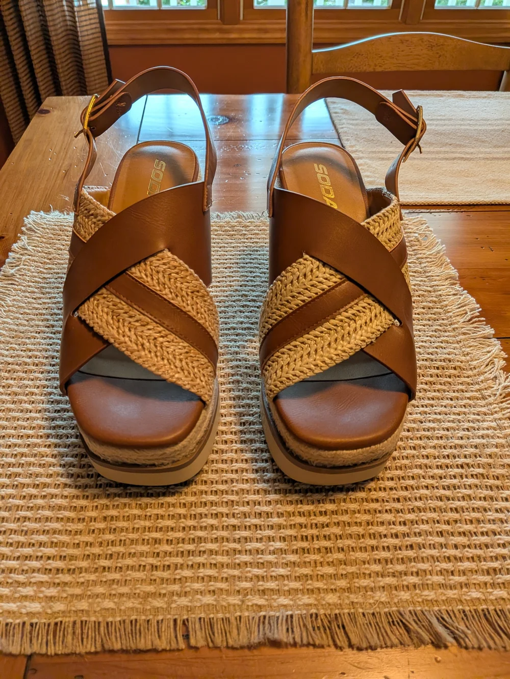 Soda Brown Braided Espadrille Wedge Sandals Size 8.5
